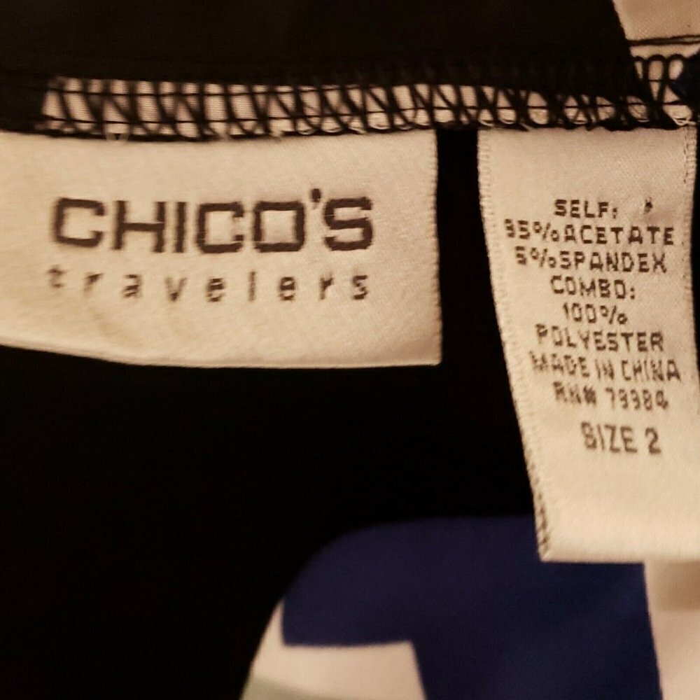 Chico's Travelers Womens Black Stretchy Top Geometric Neckline Large - Picture 5 of 6